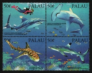 Palau 1993 - Mi-Nr. 614-617 ** - MNH - Bloque de cuatro - Tiburones / Tiburones - Imagen 1 de 1