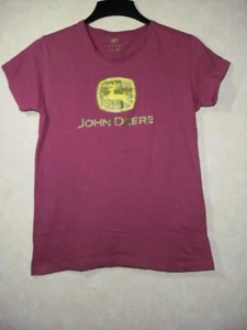 John Deere T-Shirt Women L Purple Glitter Logo Crew Short Sleeve - Picture 1 of 4