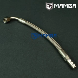 -6 AN 3/8" Turbo Braided Stainless Steel Hose PTFE 90Deg-3/8" Barb 20cm Coolant - Picture 1 of 6