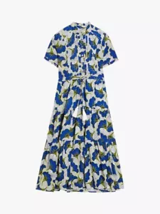Brandneu mit Etikett Kemi Telford Midi Kleid Blumenmusterblau Popeline Baumwolle Rüschen Kordelzug Größe S - Bild 1 von 7