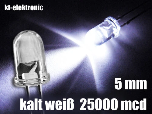 50 Stück LED 5mm kalt weiß ultrahell 25000mcd - Bild 1 von 1