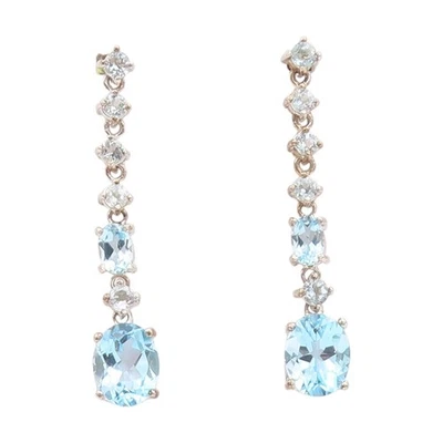 925纯银复古耳环正品椭圆形和圆形海蓝宝石EG13842 — 第 1/4 张图片