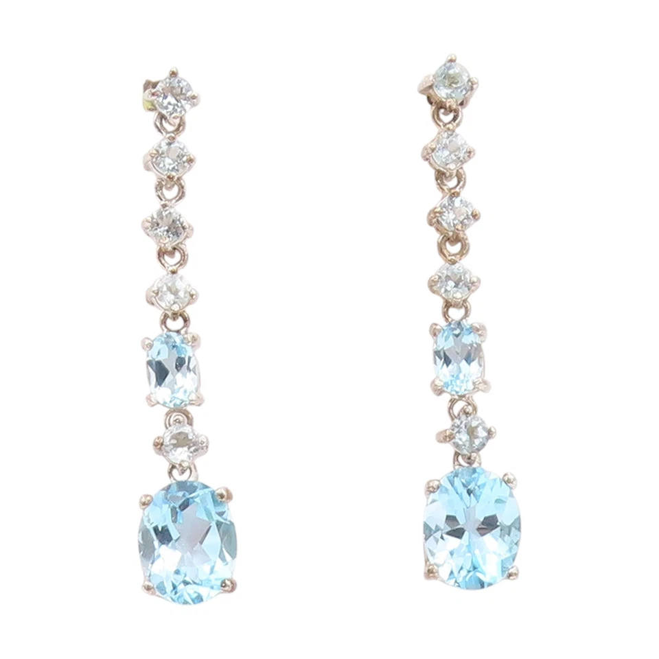 Pendientes vintage de plata de ley 925 genuinos ovalados y redondos aguamarina EG13842 Foto 1 de 4