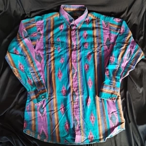 Vintage 80s Panhandle Slim Western Shirt Aztec L L/S Rockabilly USA 17-35 - Picture 1 of 14