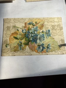 With Best Birthday Wishes Flowers Leaves, Embossed 1911 Vintage Postcard - Picture 1 of 7