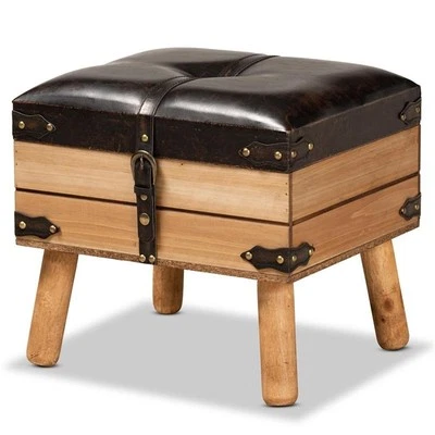 Baxton Studio Amena Dark Brown and Oak Finished Wood Small Storage Ottoman - Image 1 of 4