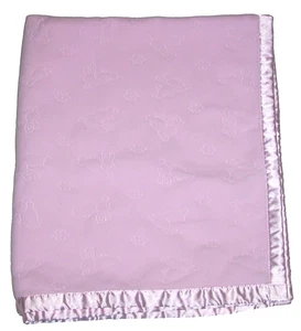 Cudlie Pink Embossed Bunny Flower Baby Blanket Satin Back Trim RN 65815 - Picture 1 of 4