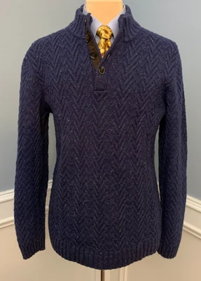 Joseph Abboud 毛衣男式 XL 人字形电缆针织亨利领羊毛混纺 — 第 1/4 张图片