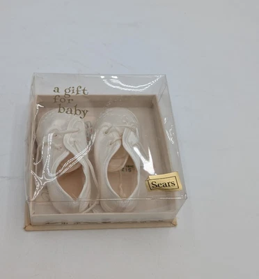 Vintage Baby Satin Crib Shoes Baptismal White Sears Size 0 - Image 1 of 4