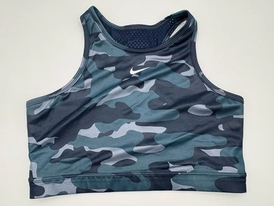 Sujetador deportivo NIKE Dri-Fit azul camuflaje talla grande cuello alto Foto 1 de 4