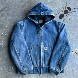 Vintage y2k faded denim blue carhartt hooded work wear jacket - Picture 1 of 11