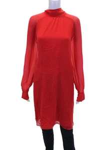 Kenzo Womens Textured Long Sleeve V-neck Sleek Dress Top Red Size EUR 44 - Picture 1 of 6