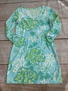 Lilly Pulitzer Palmetto Dress Womens Medium Lagoon Green Wave Rider Cotton - Picture 1 of 7