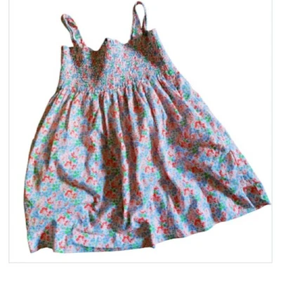Ralph Lauren Girls 5 Smocked Sundress Floral Cotton Tie Back Strappy Hippie  - Image 1 of 4