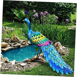 Peacock Statue Garden Decor Metal Peacock Yard Art Lawn Decoration Outdoor - Picture 1 of 7