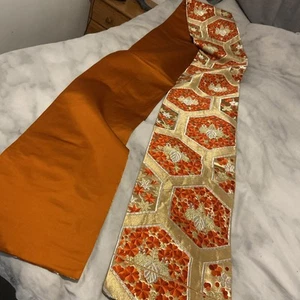 Vintage Red, Gold, silver & orange Japanese Yukata Obi Kimono sash 13’ x 12” - Picture 1 of 4