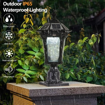 19" Solar Post Light Outdoor Black Pillar Lamp Dusk To Dawn Dimmable with Remote - Image 1 of 4