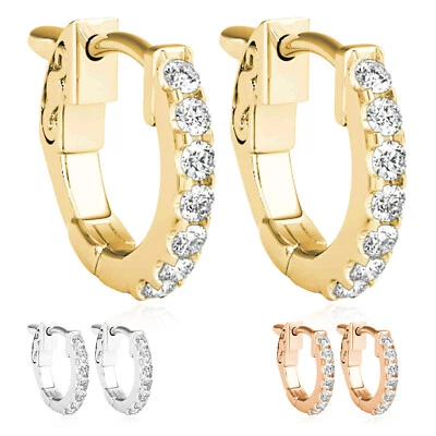 0.30CTW Lab-Grown Diamond 14K Yellow Gold, White, Rose Huggie Hoop Earrings 14mm - Image 1 of 4