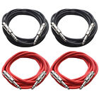 4 Pack of 1/4" TRS Patch Cables 10 Feet Extension Cords Jumper - Various Colors