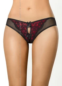 Axami roter Slip mit schwarzer Spitze verziert und kleiner Satinschleife - Bild 1 von 5