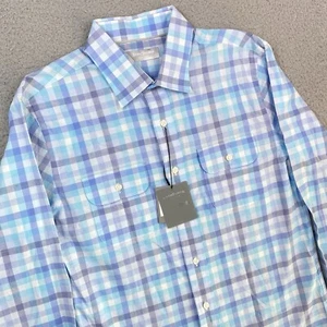 NWT Hickey Freeman Blue Plaid Long Sleeve Button Up Cotton Shirt Men’s Size S - Picture 1 of 10