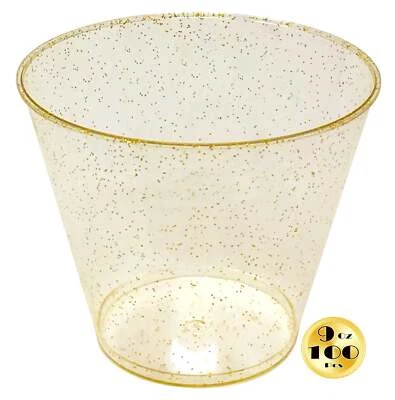 100 Gold Glitter Plastic Cups - Reusable & Recyclable - Elegant Tumblers - Image 1 of 4