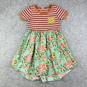 Wild Flowers Dress Girls 8 Mixed Media Short Sleeve Twirl Striped Rose Pockets - Picture 1 of 14