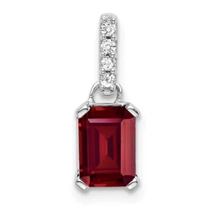 14K White Gold Lab-Created Ruby and Diamond Pendant - Picture 1 of 2