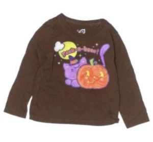 Childrens Place T-Shirt Brown Crew Neck Long Sleeve Pumpkin Cats Toddler Size 3T - Picture 1 of 24