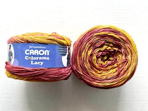 LOTS 2 Caron Colorama Lacy Cake Yarn SUNSET Bulky ribbon style NEW 361 Yrds - Picture 1 of 5