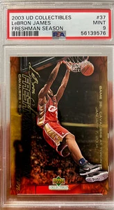 2003 UPPER DECK COLLECTIBLES Rookie LEBRON JAMES #37 FRESHMAN SEASON PSA 9 Mint - Picture 1 of 3