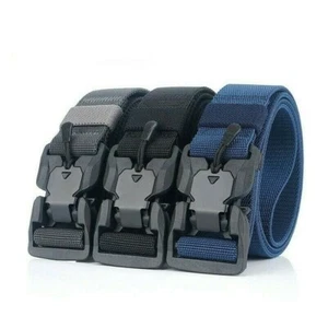 Unisex Canvas Belt Military Outdoor Waistband Webbing Nylon Magnetic Buckle - Picture 1 of 18