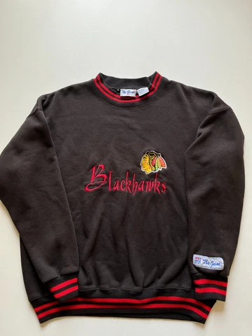 Chicago Blackhawks Sweatshirt Mens Large Black Red Pullover Embroidered NHL Logo Cover