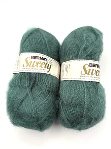 Bernat Sweety Yarn Green 2288 Acrylic Mohair Wool Lot 2 New - Picture 1 of 6