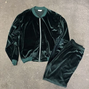 Vintage Y2K Velour Track Suit Dark Green Size Medium Athletic Hip Hop Streetwear - Picture 1 of 6