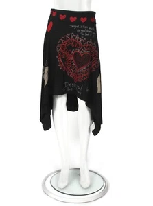 Desigual Embroidered Heart Skirt Black Red Asymmetrical size S - 139 - Picture 1 of 6
