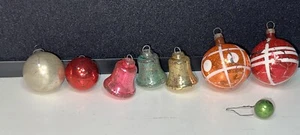 Vintage Shiney Brite 1” Glass Bells And Ball Ornaments Lot - Picture 1 of 7