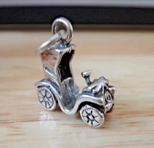 Sterling Silver 3D 17x17mm Antique Old Fashioned 1898 Benz Car Charm - Picture 1 of 7