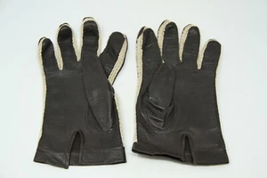 Guantes de cuero suaves negros para damas con malla tejida color crema talla mediana - Imagen 1 de 2