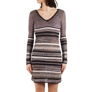 Missoni Vintage Women's Bodycon Knit Mini Long Sleeve Striped Boho Dress Size M - Picture 1 of 8