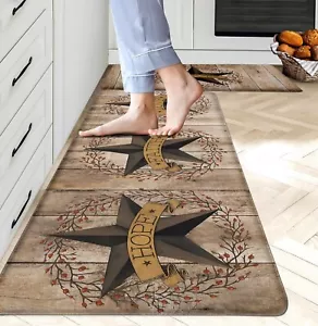 Western Rustic Kitchen Rugs Mat Set of 2 Cushioned Anti Fatigue Kitchen Mats for - Picture 1 of 7