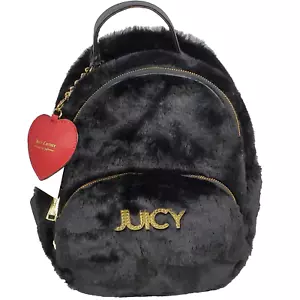 Juicy Couture Medium Black Faux Fur Backpack With Red Heart Charm New With Tags - Picture 1 of 11