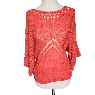 Valerie Bertinelli Sweater Womens Small Coral Stretch Kimono Sleeve Crochet Boho - Image 1 of 4