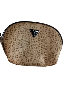 Guess Monogram Cosmetic Pouch Red Interior Zipper Closure - Picture 1 of 7