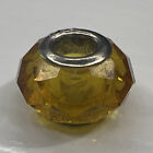 925 Sterling Silver Italy Glass Murano Slider Charm Bead Amber Orange Faceted