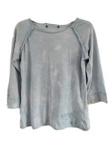 FCUK Y2K Blue Tie Dye Top T-shirt 3/4 Sleeves Distressed 100% Cotton Size 10 - Picture 1 of 6