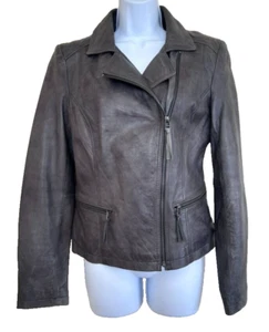 Women's Marc New York Andrew Marc Dark Gray Moto Leather Jacket Size Medium - Picture 1 of 13