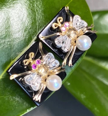 Antique Vintage Fly Insect RoseCut Diamond Earrings Estate Fine Jewelry PreOwned - Image 1 of 4