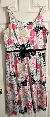 Hillard & Hanson Blanco con Rosas Negras y Rosas Verano Sin Mangas Sol Vestido Mujer 16 Foto 1 de 4