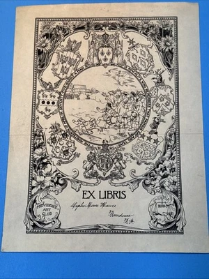 Bookplate Lyslie Moore Hawes (1858–1929) Providence Art Club RI,  Rev. War Foto 1 de 4